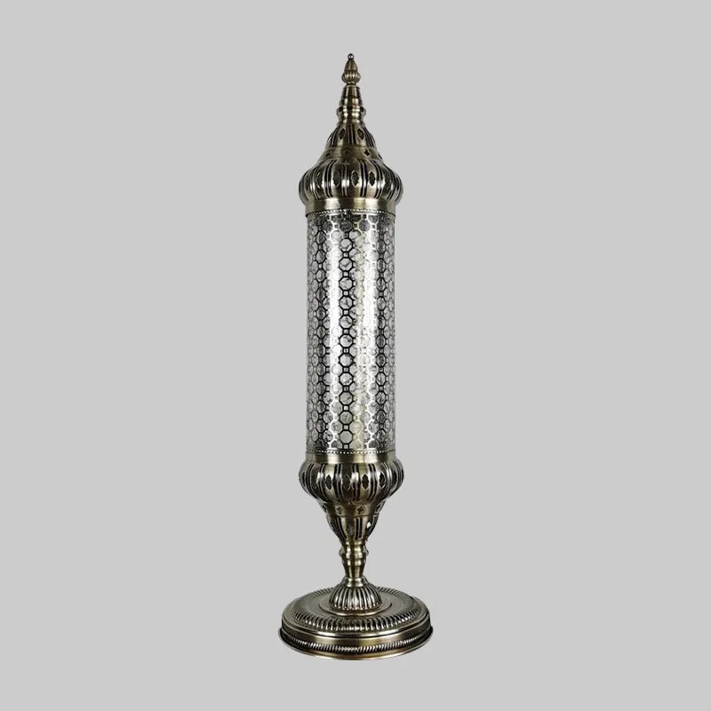 1-Light Bronze Metallic Turkey Style Cylinder Desk Lamp, 23.5"/31.5" High