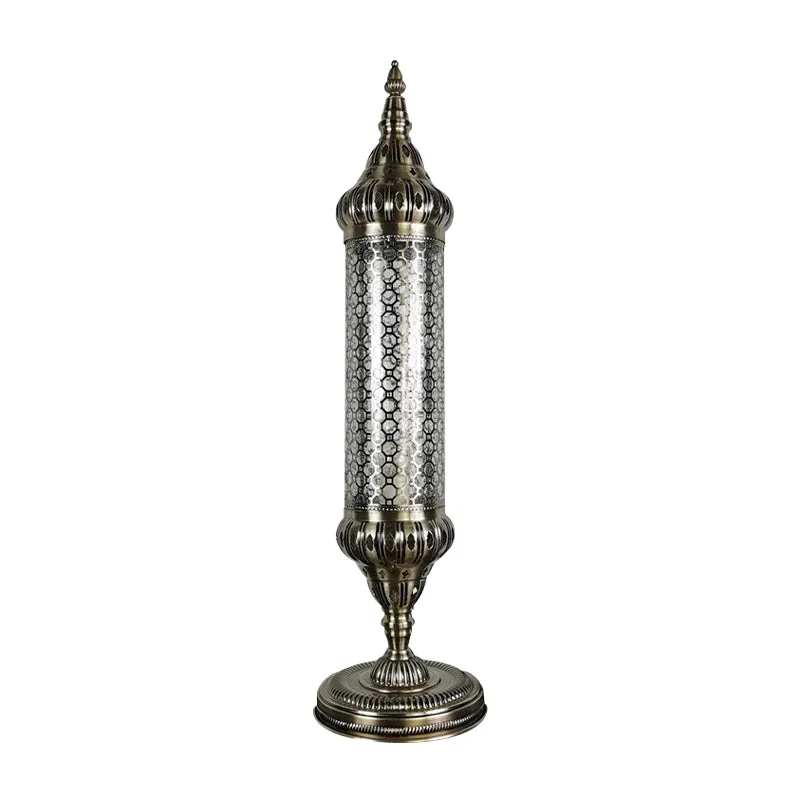 1-Light Bronze Metallic Turkey Style Cylinder Desk Lamp, 23.5"/31.5" High