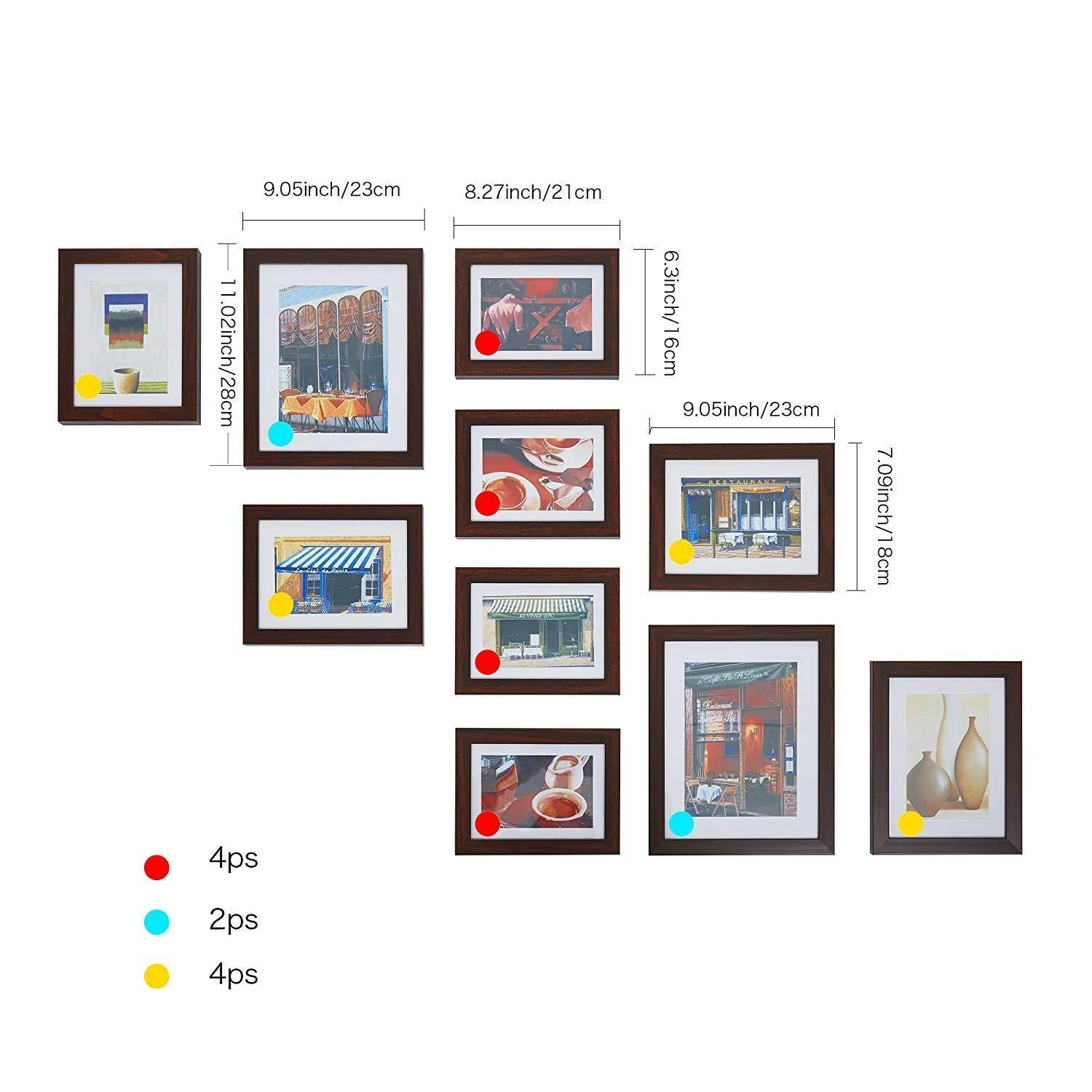 10 Pcs Multi Pack Picture Frame Value Set, Brown