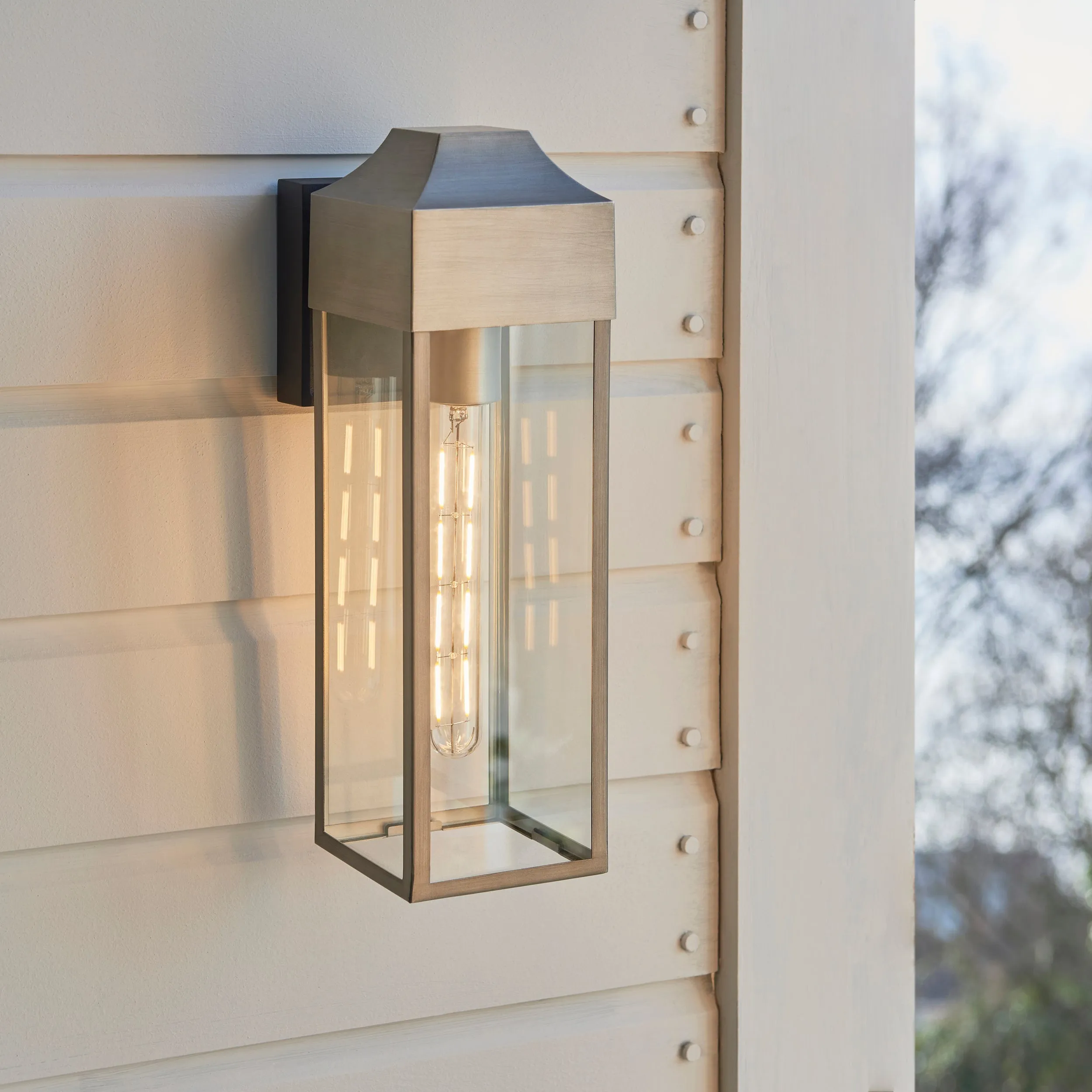 Amos Lotus Outdoor Wall Light Brushed Silver