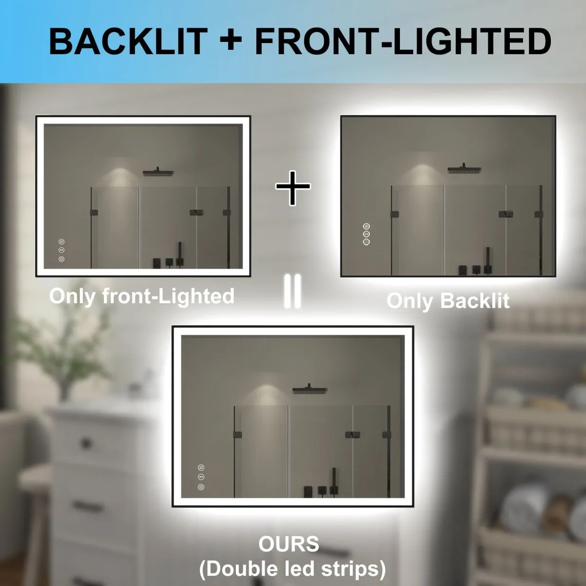 Apex-Noir 40"x30" Framed LED Lighted Bathroom Mirror