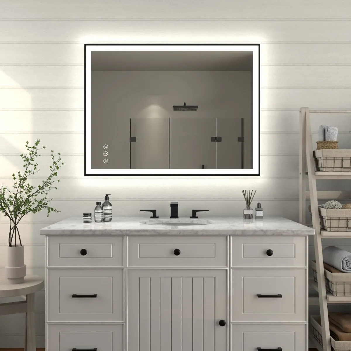 Apex-Noir 40"x30" Framed LED Lighted Bathroom Mirror
