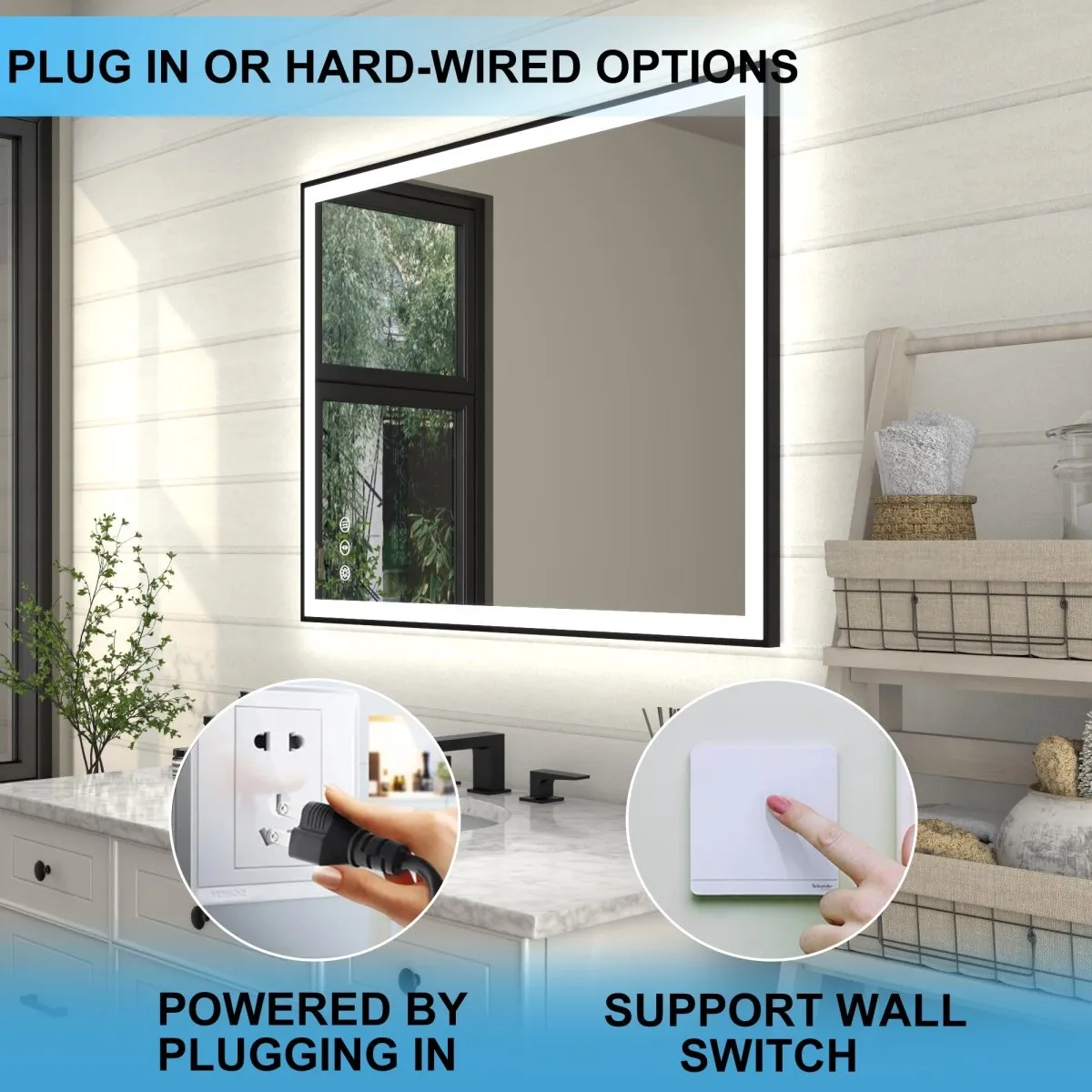 Apex-Noir 40"x30" Framed LED Lighted Bathroom Mirror