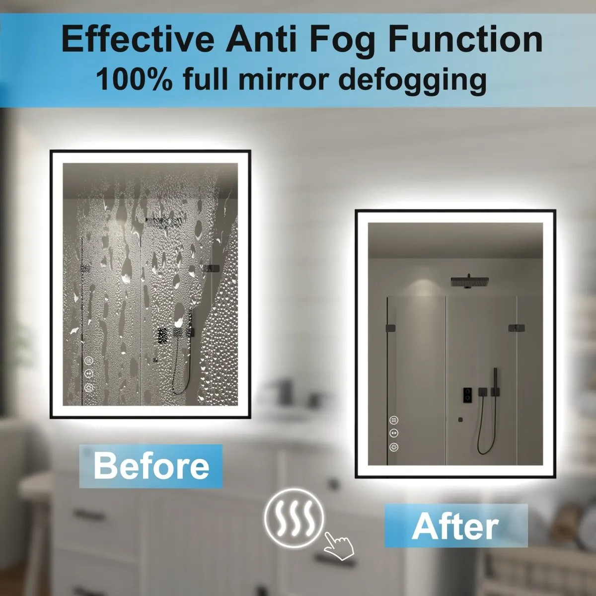 Apex-Noir 40"x30" Framed LED Lighted Bathroom Mirror
