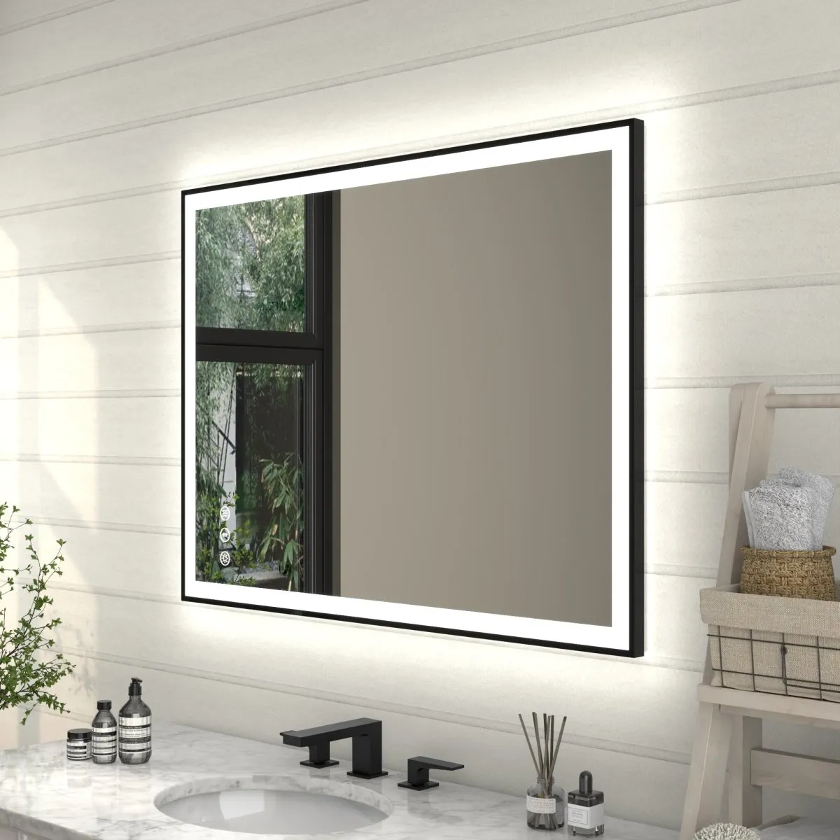 Apex-Noir 40"x30" Framed LED Lighted Bathroom Mirror