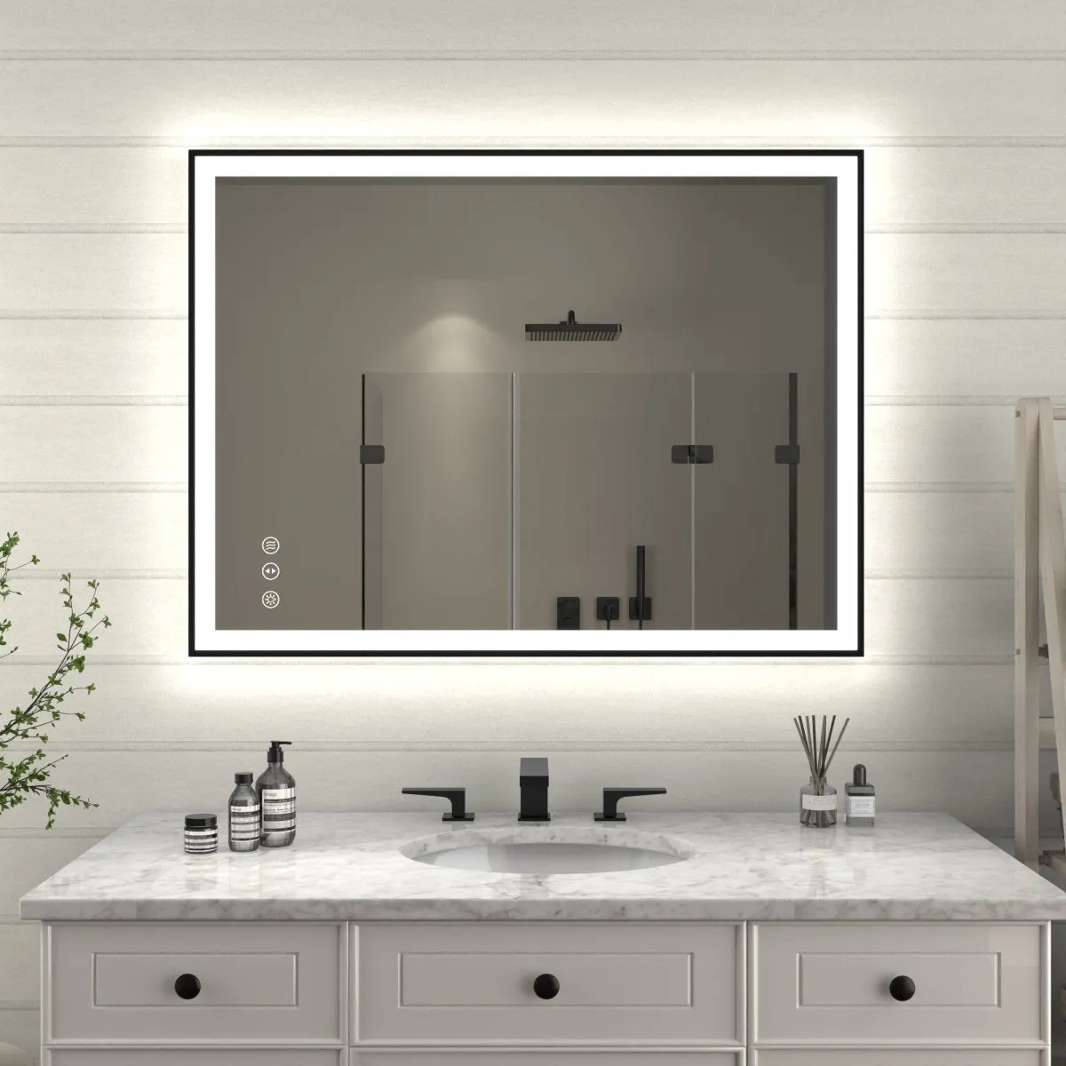 Apex-Noir 40"x30" Framed LED Lighted Bathroom Mirror