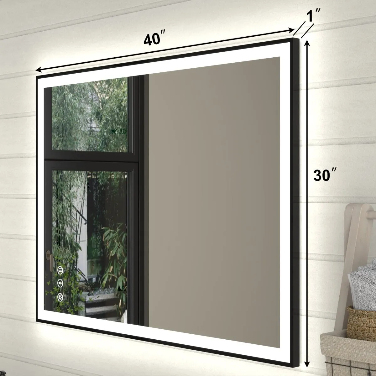 Apex-Noir 40"x30" Framed LED Lighted Bathroom Mirror