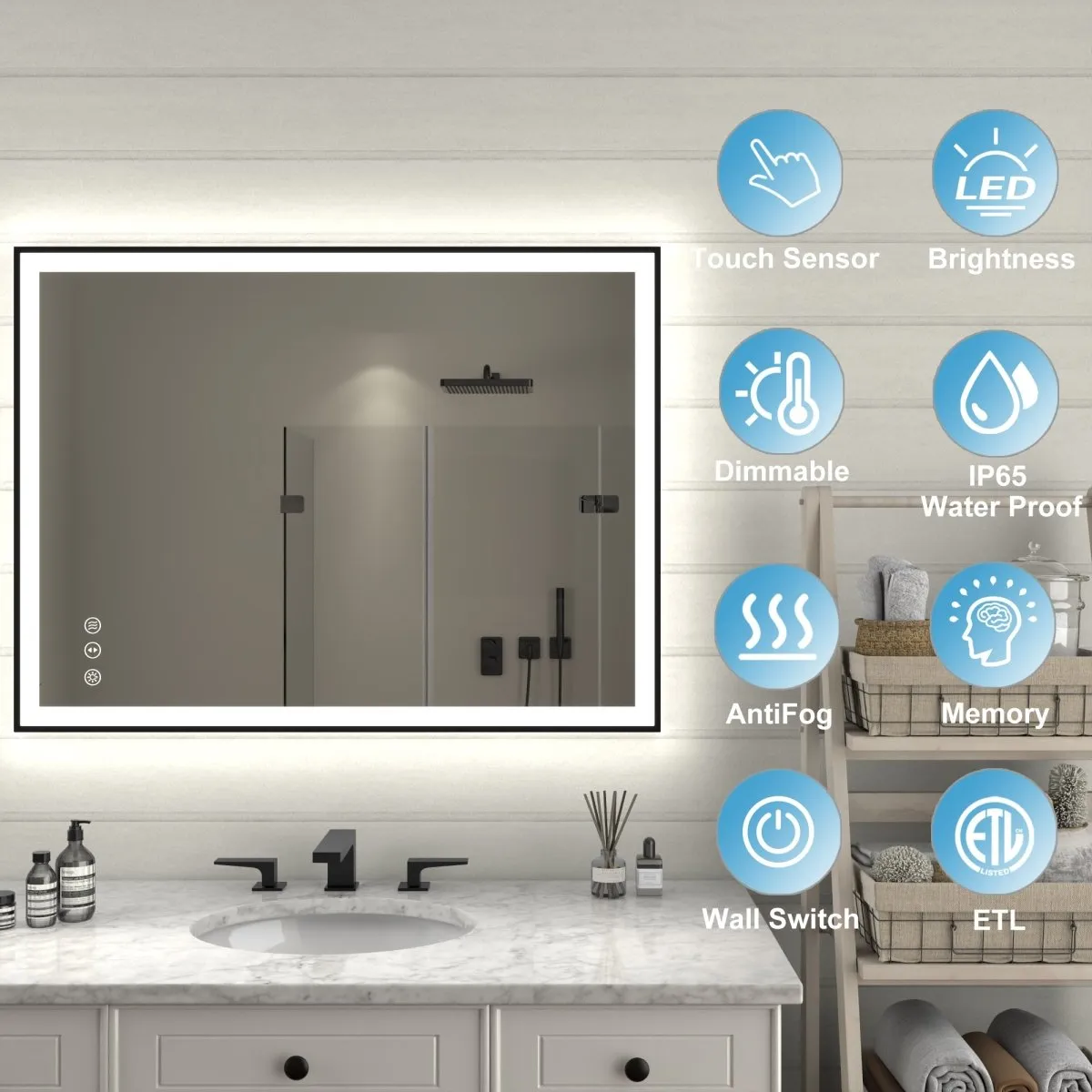Apex-Noir 40"x30" Framed LED Lighted Bathroom Mirror