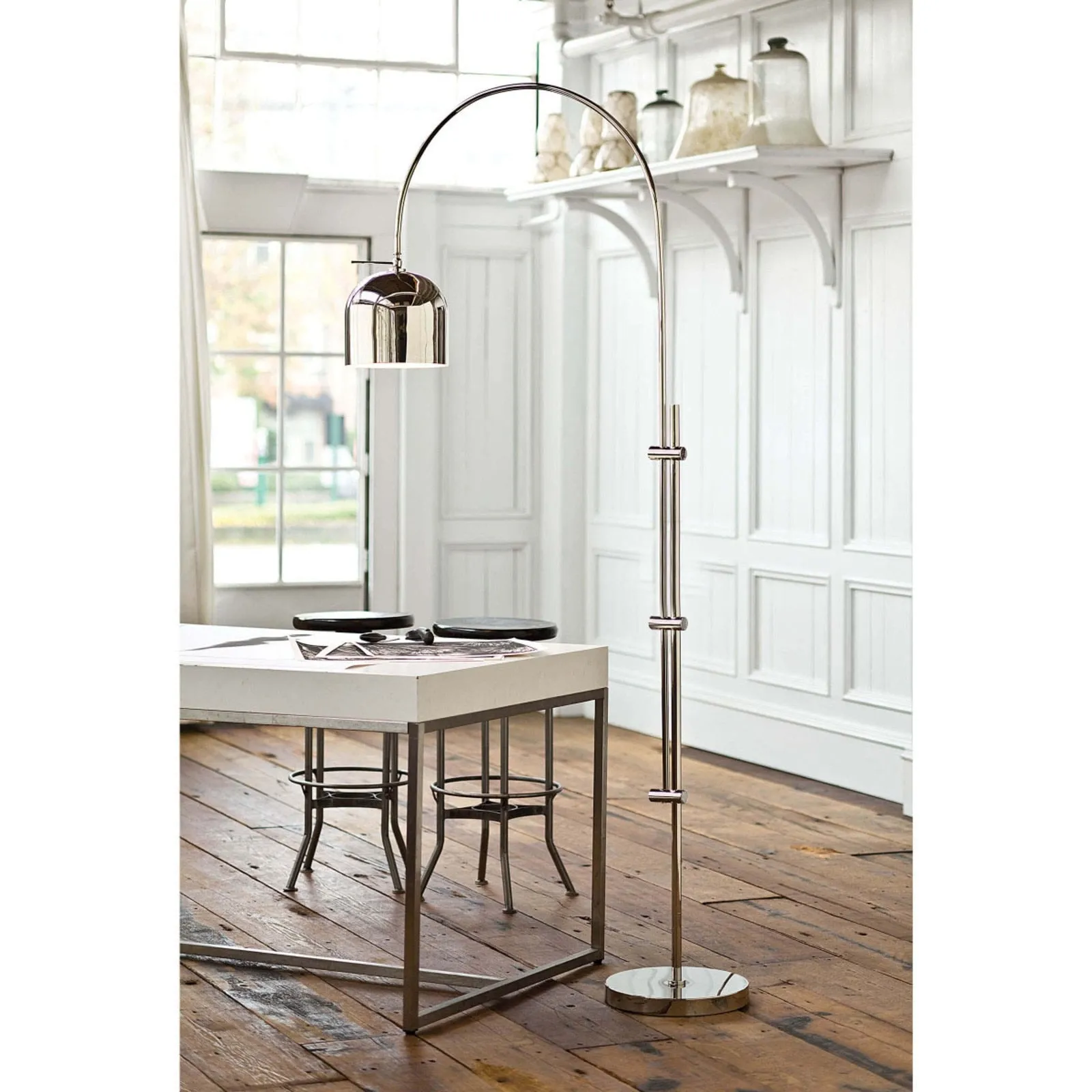 ARC FLOOR LAMP W/ METAL SHADE, POLISHED NICKEL