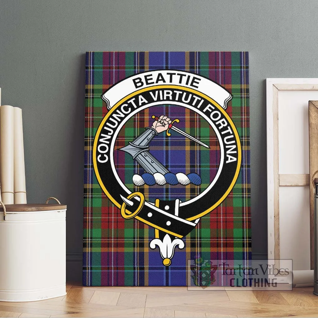 Beattie Tartan Canvas Print Wall Art with Family Crest