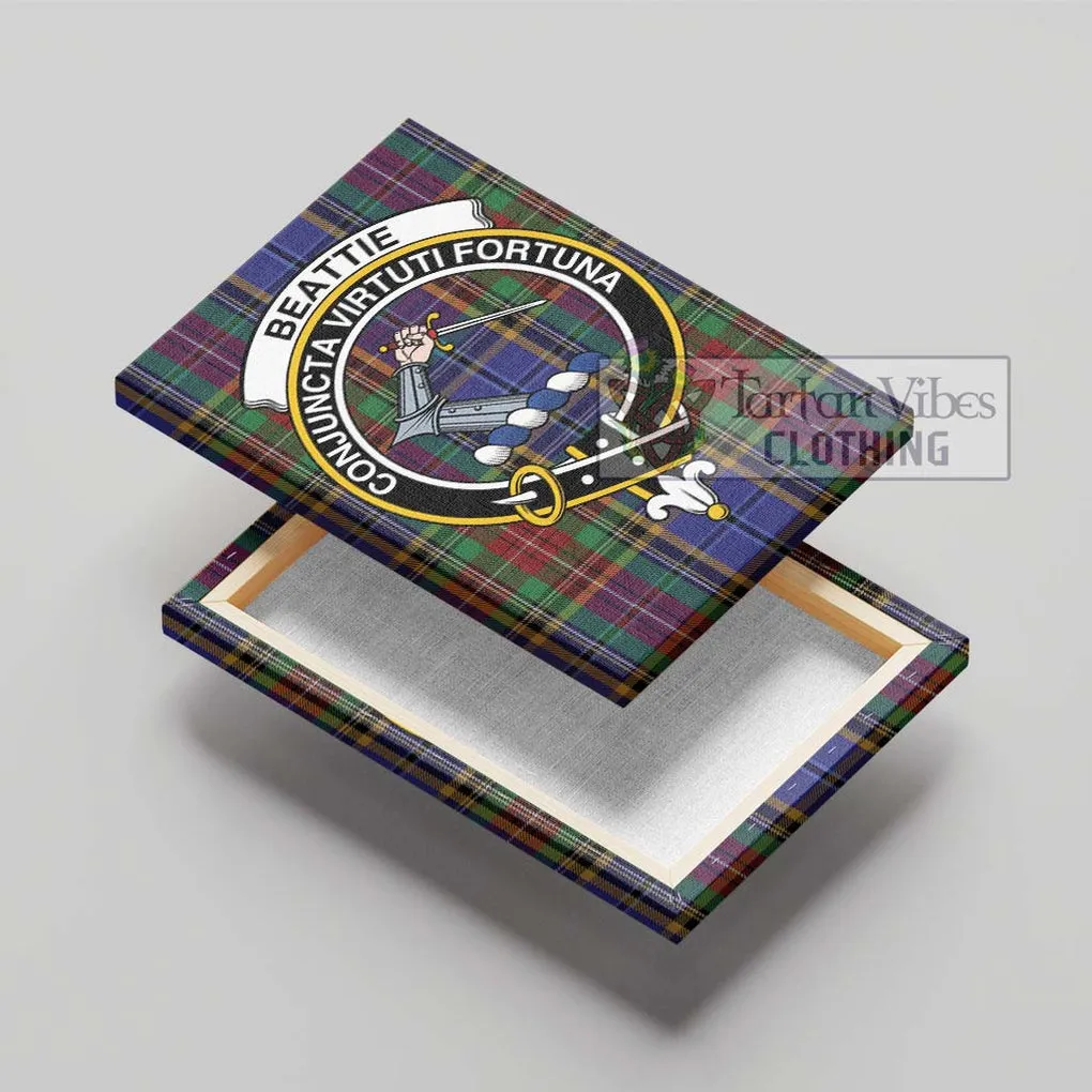 Beattie Tartan Canvas Print Wall Art with Family Crest