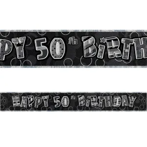 Black Glitz 50th Birthday Foil Banner 3.6m