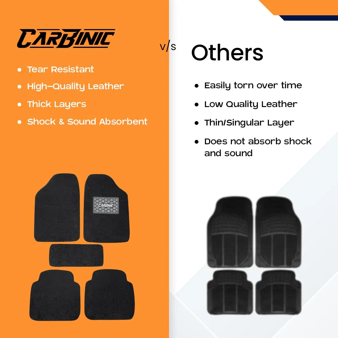 CARBINIC Anti Skid Car Mats - Universal Fit - For All Cars Curly/Noodle Car Floor Mat All Weather Pvc Car Mat Premium Vinyl Rubber Car Mats Car Accessories Set Of 5- Black