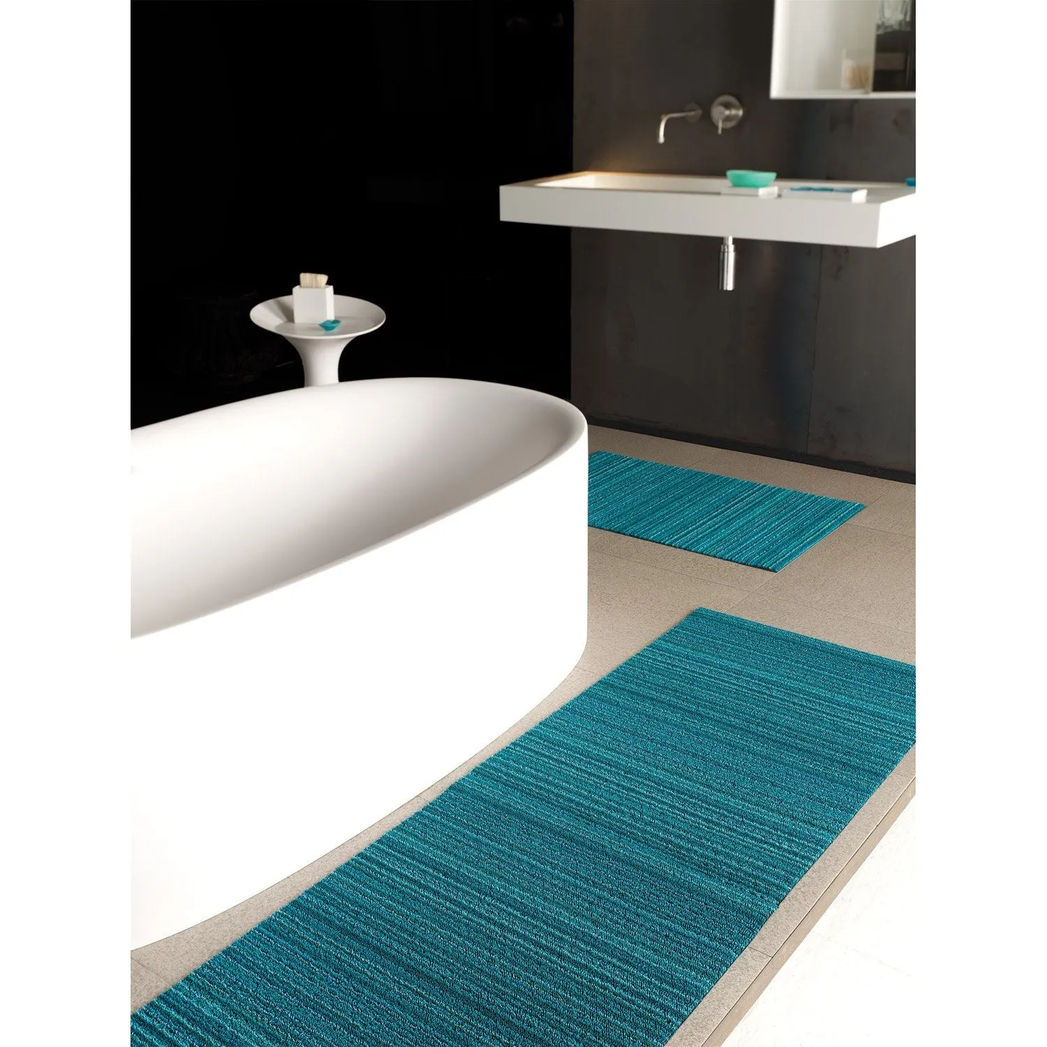 Chilewich Shag Skinny Stripe Floormat Turquoise