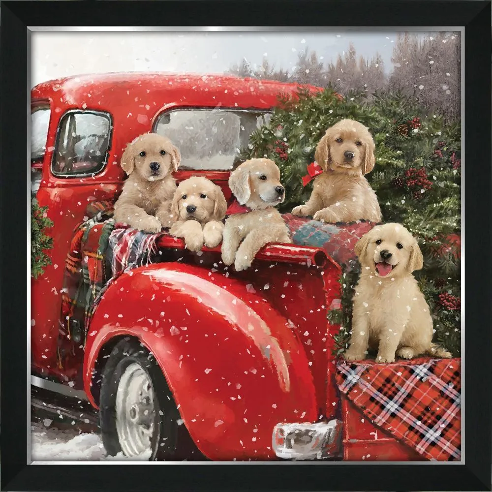 Christmas - 5 Pups in The Truck Painting