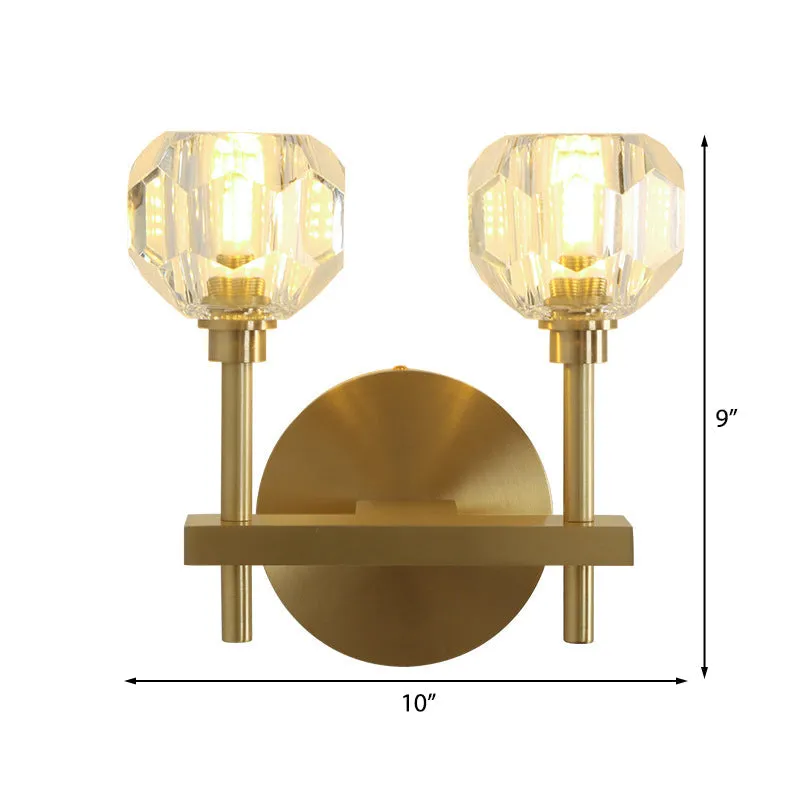 Clear Crystal Dome Wall Light Fixture - Modern Brass Finish, 1/2-Light, Living Room Lamp