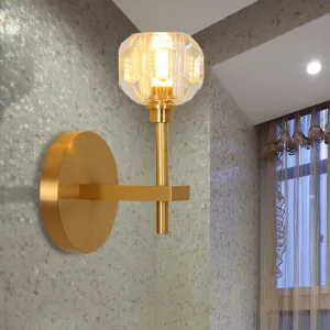 Clear Crystal Dome Wall Light Fixture - Modern Brass Finish, 1/2-Light, Living Room Lamp