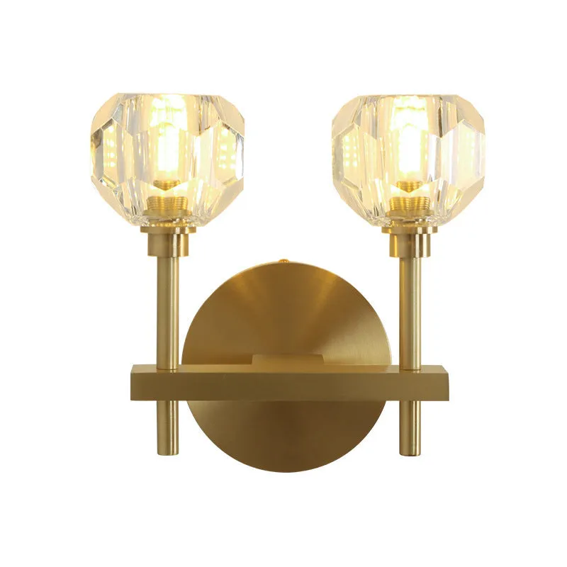 Clear Crystal Dome Wall Light Fixture - Modern Brass Finish, 1/2-Light, Living Room Lamp
