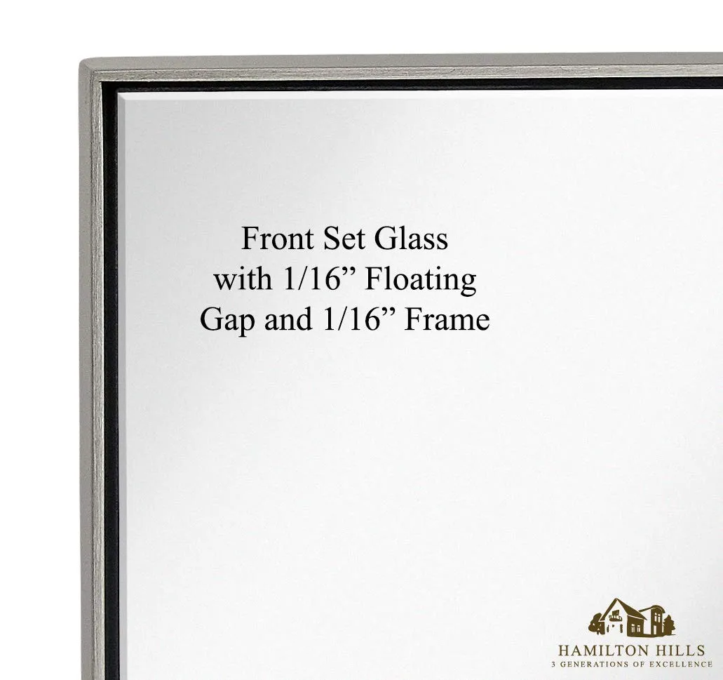 Contemporary Brushed Metal Wall Mirror | Glass Panel Black Framed Squared Corner Deep