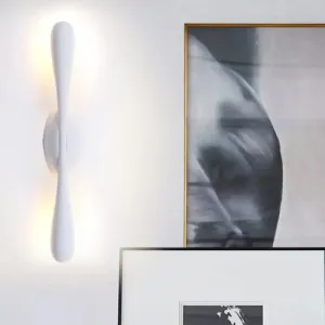 Contemporary LED Vanity Light for Living Room - Linear Wall Sconce Lighting in White Metal