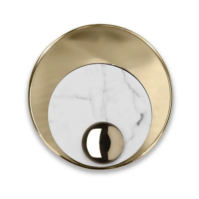Designer Marble LED Flush Mount Wall Sconce in Black/White/Gold with Peacock Tail Feather Accent - Ideal for Living Rooms