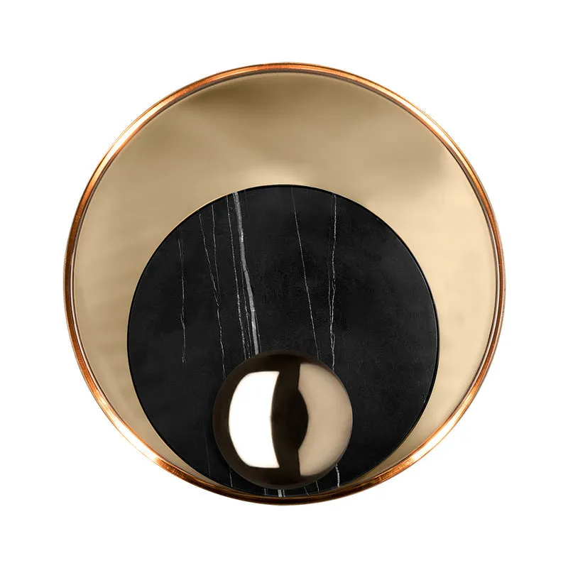 Designer Marble LED Flush Mount Wall Sconce in Black/White/Gold with Peacock Tail Feather Accent - Ideal for Living Rooms