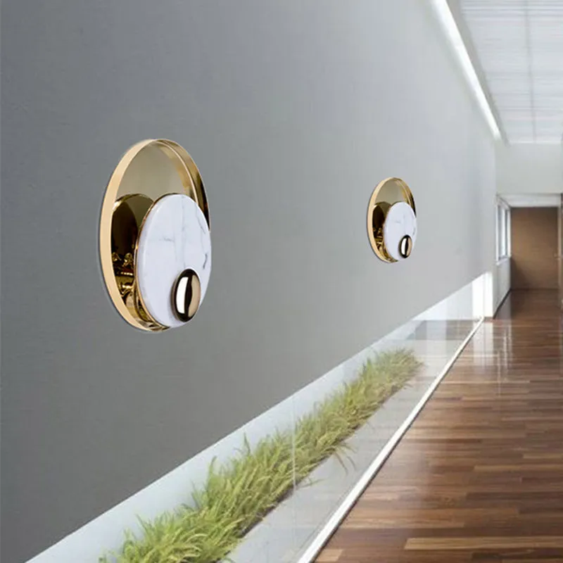 Designer Marble LED Flush Mount Wall Sconce in Black/White/Gold with Peacock Tail Feather Accent - Ideal for Living Rooms