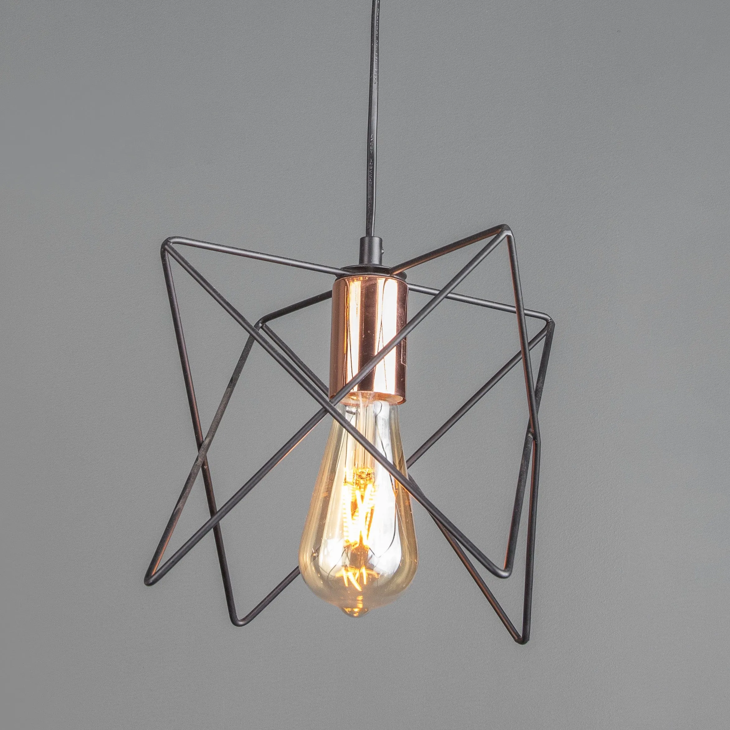 Elda Single Light Pendant Matt Black And Bright Copper Ceiling Light