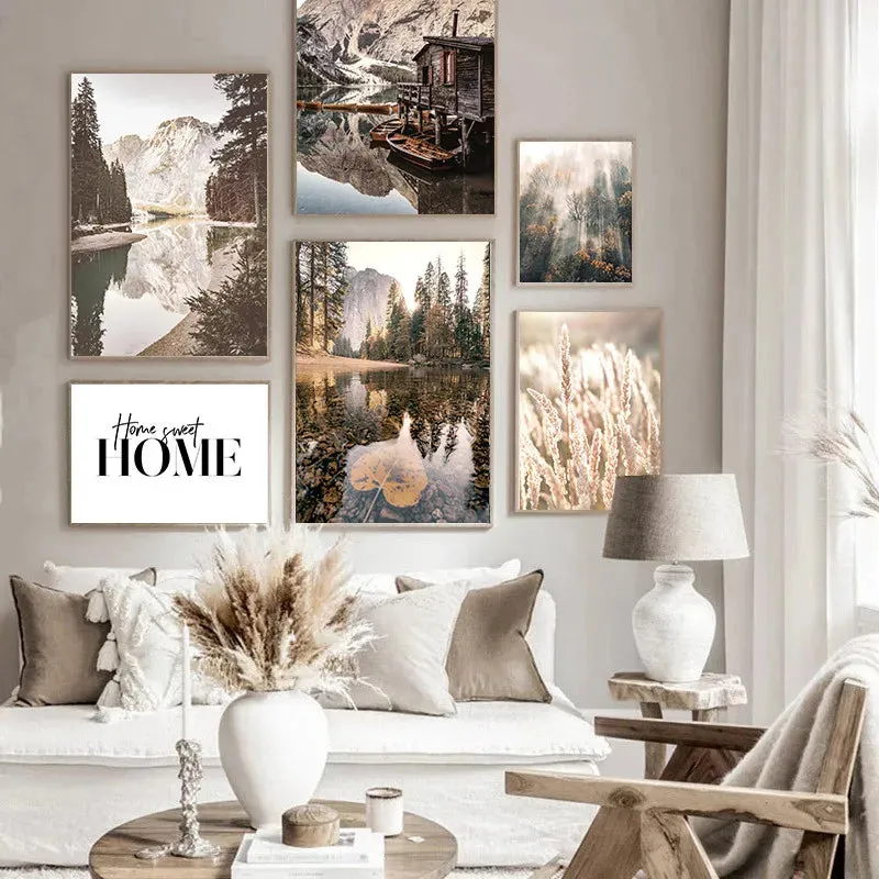 Home Sweet Home Rustic Woodland Forest Lake Landscape Gallery Wall Art Fine Art Canvas Prints Pictures Of Calm For Living Room Decor
