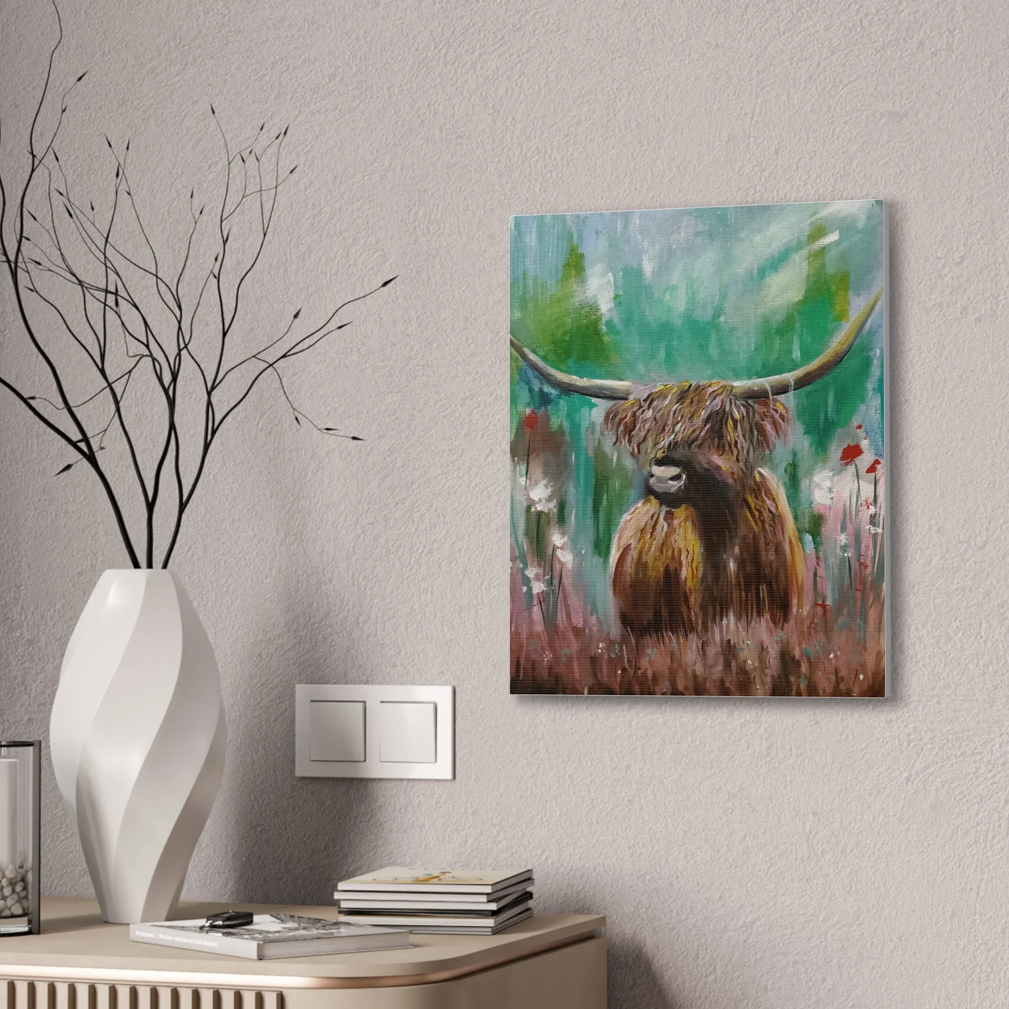 Impressionistic Highland Cow, Canvas Stretched