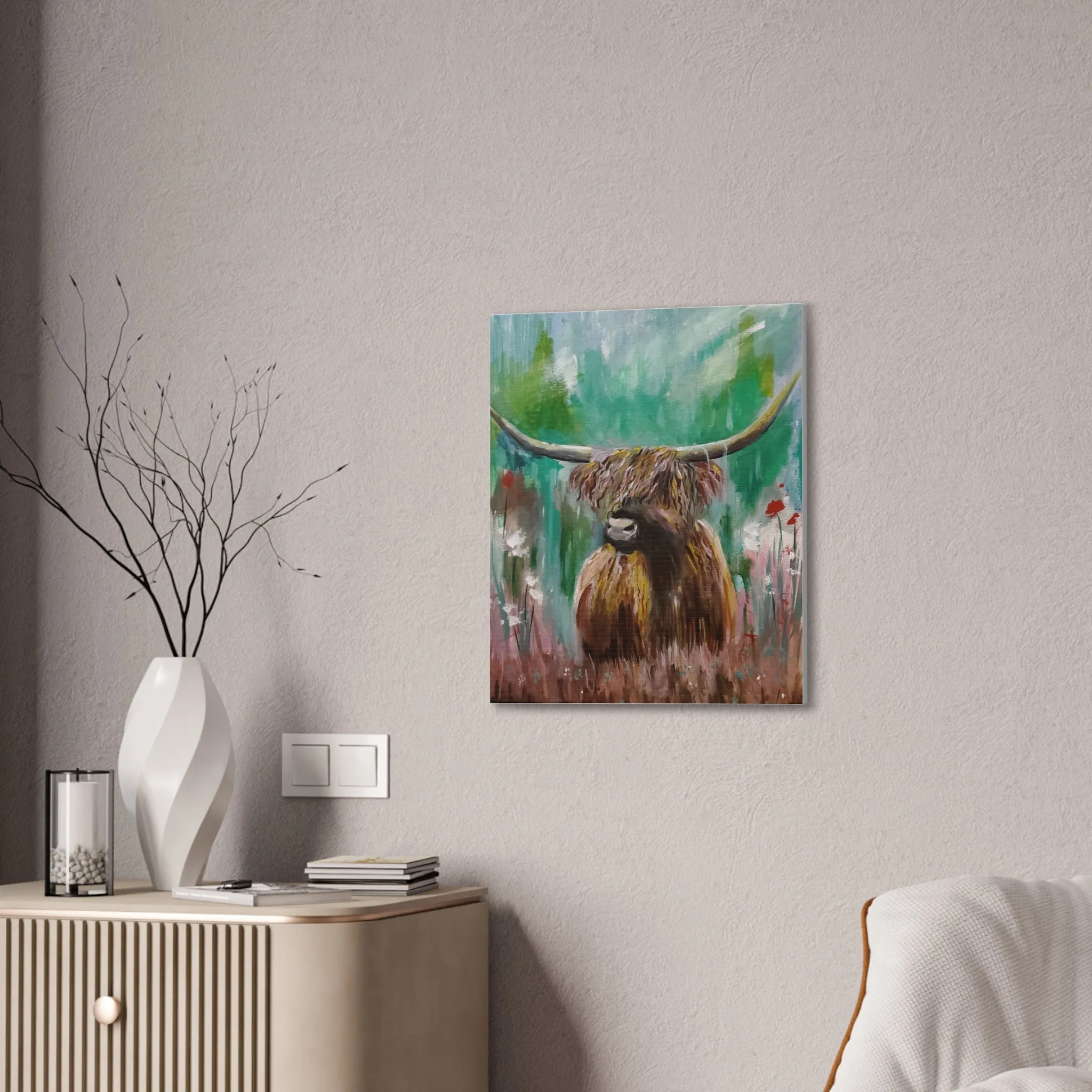 Impressionistic Highland Cow, Canvas Stretched
