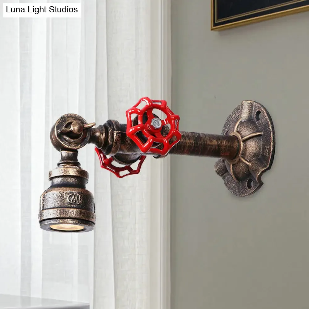 Industrial Water Pipe Wall Lamp - Wrought Iron Valve Design, Bronze Finish