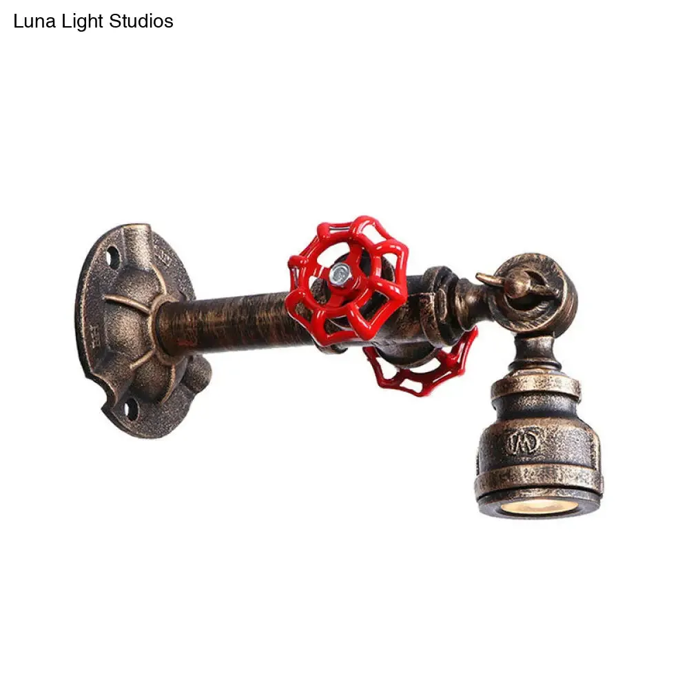 Industrial Water Pipe Wall Lamp - Wrought Iron Valve Design, Bronze Finish
