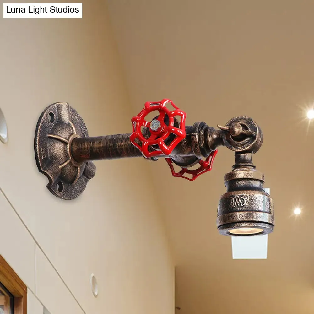 Industrial Water Pipe Wall Lamp - Wrought Iron Valve Design, Bronze Finish