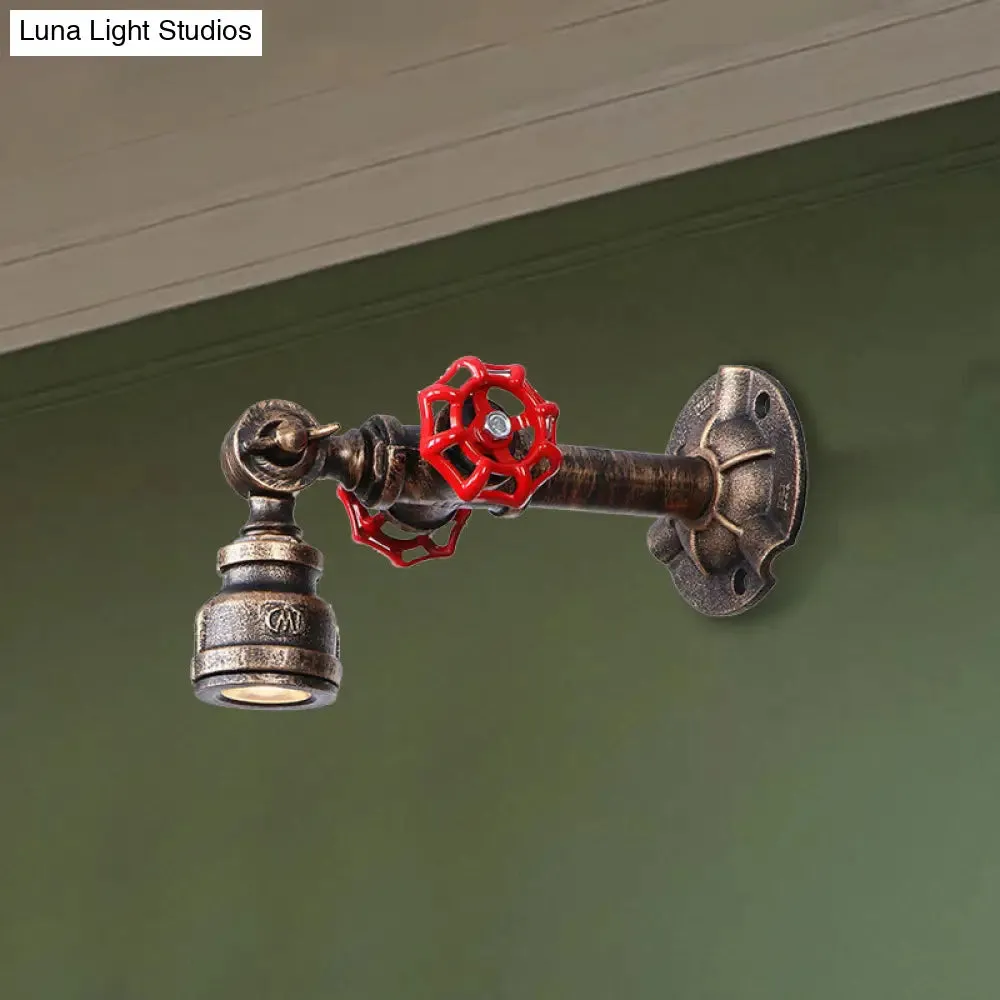 Industrial Water Pipe Wall Lamp - Wrought Iron Valve Design, Bronze Finish