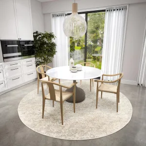 Khaki Large Wool Plush Modern Contemporary Round  4' x 4' Round Rug