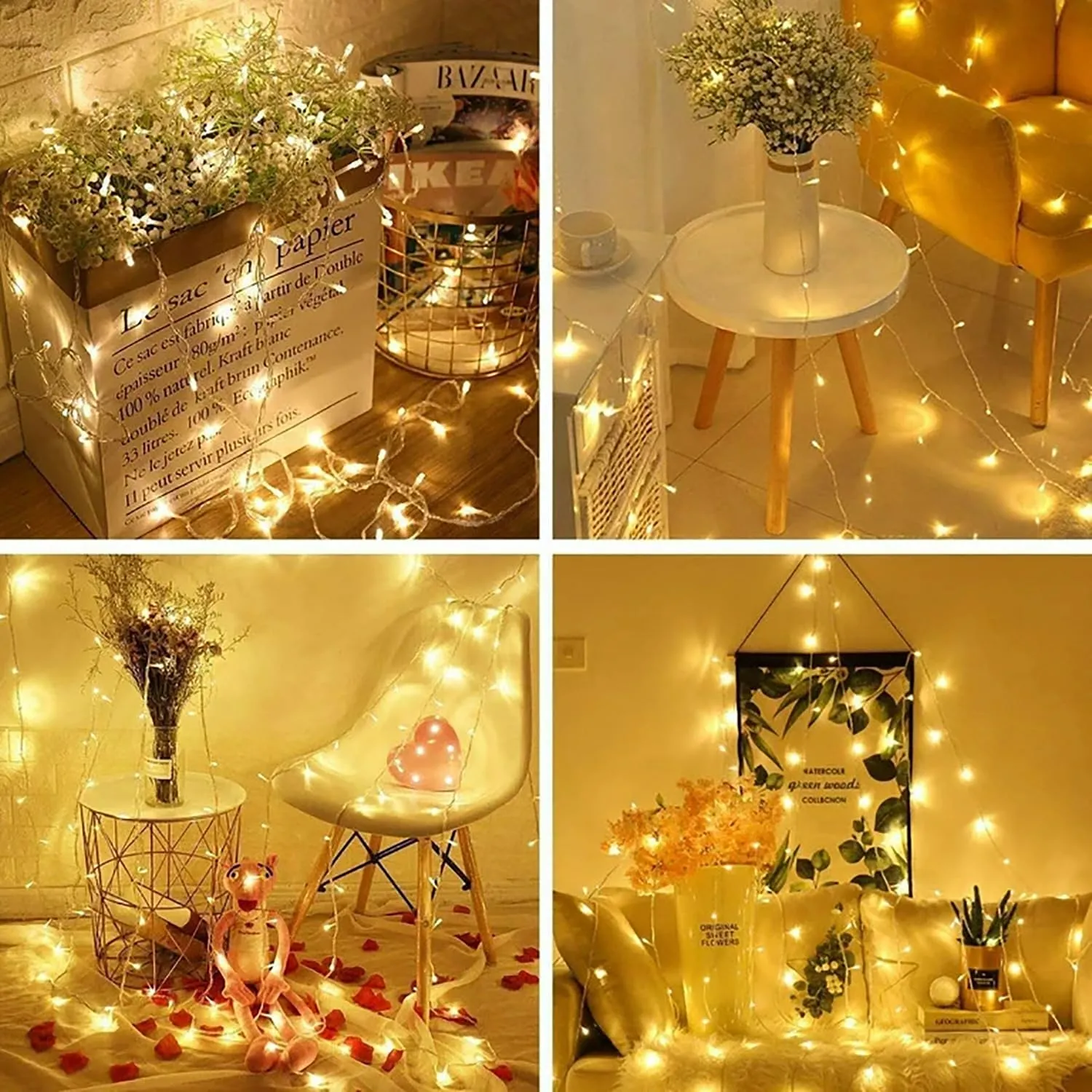 Kuber Industries LED String Lights | Diwali Rice Lights | Christmas Home Decoration Lights | Serial Bulbs String Lights | Lights for Décoration | 10 MTR | Pack of 3 | Warm White