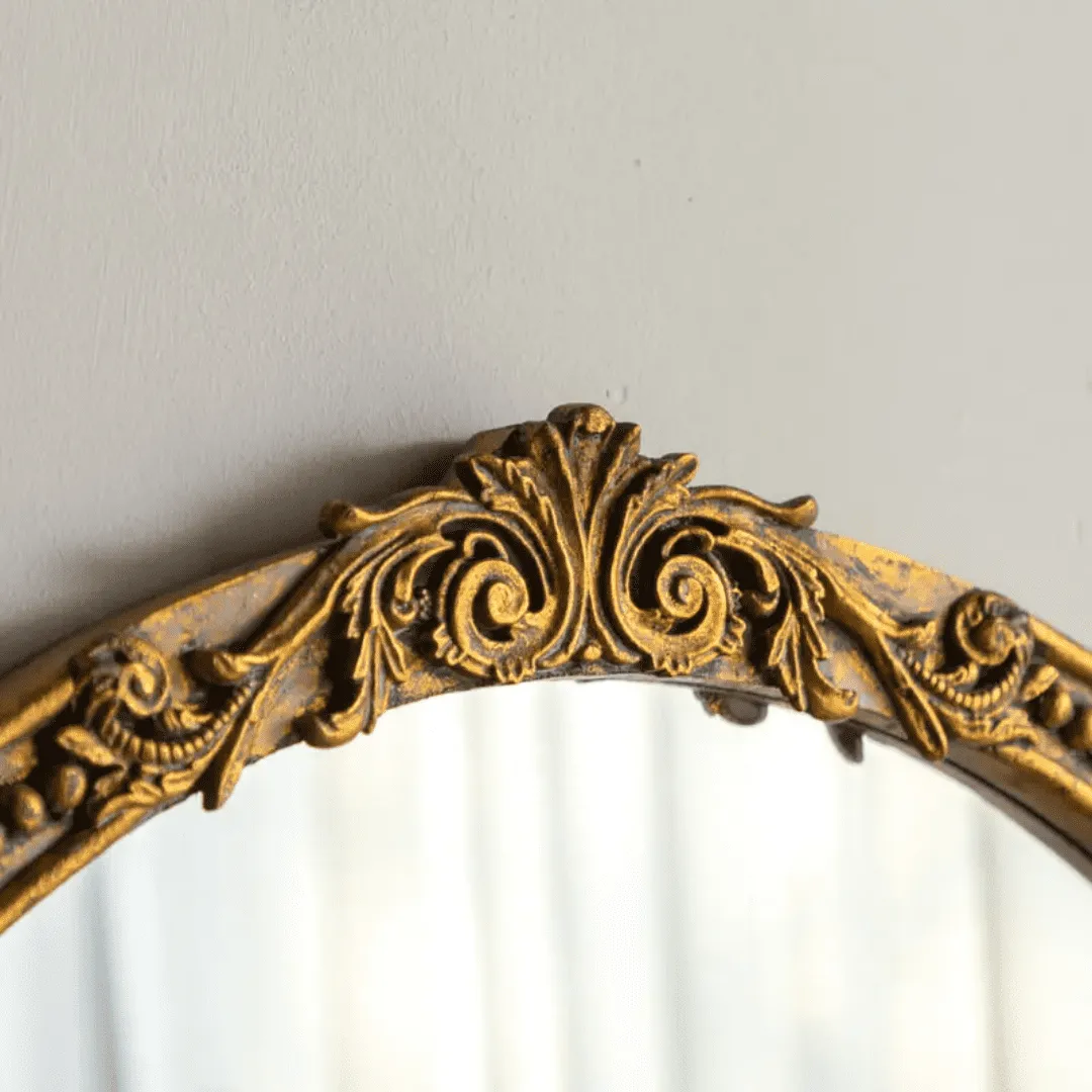 Marais Mirror, Round: French Gilt Gold Mirror With Elegant Details