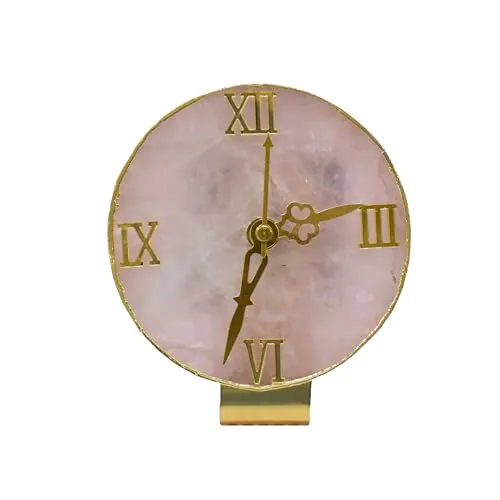 Maureen Natural Rose Quartz Stone Watch | Natural Rose Quartz Stone Watch with Stylish Golden Color Stand -D8
