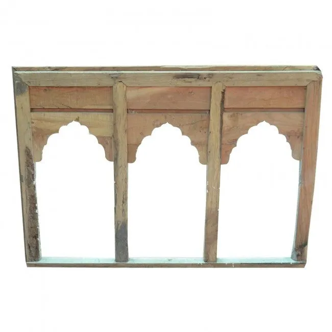 Mehrab Indian Hand Carved Mirror Arched Jharokha Wooden Wall Decor 162x11x110cm White