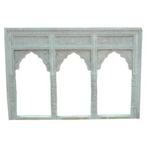 Mehrab Indian Hand Carved Mirror Arched Jharokha Wooden Wall Decor 162x11x110cm White