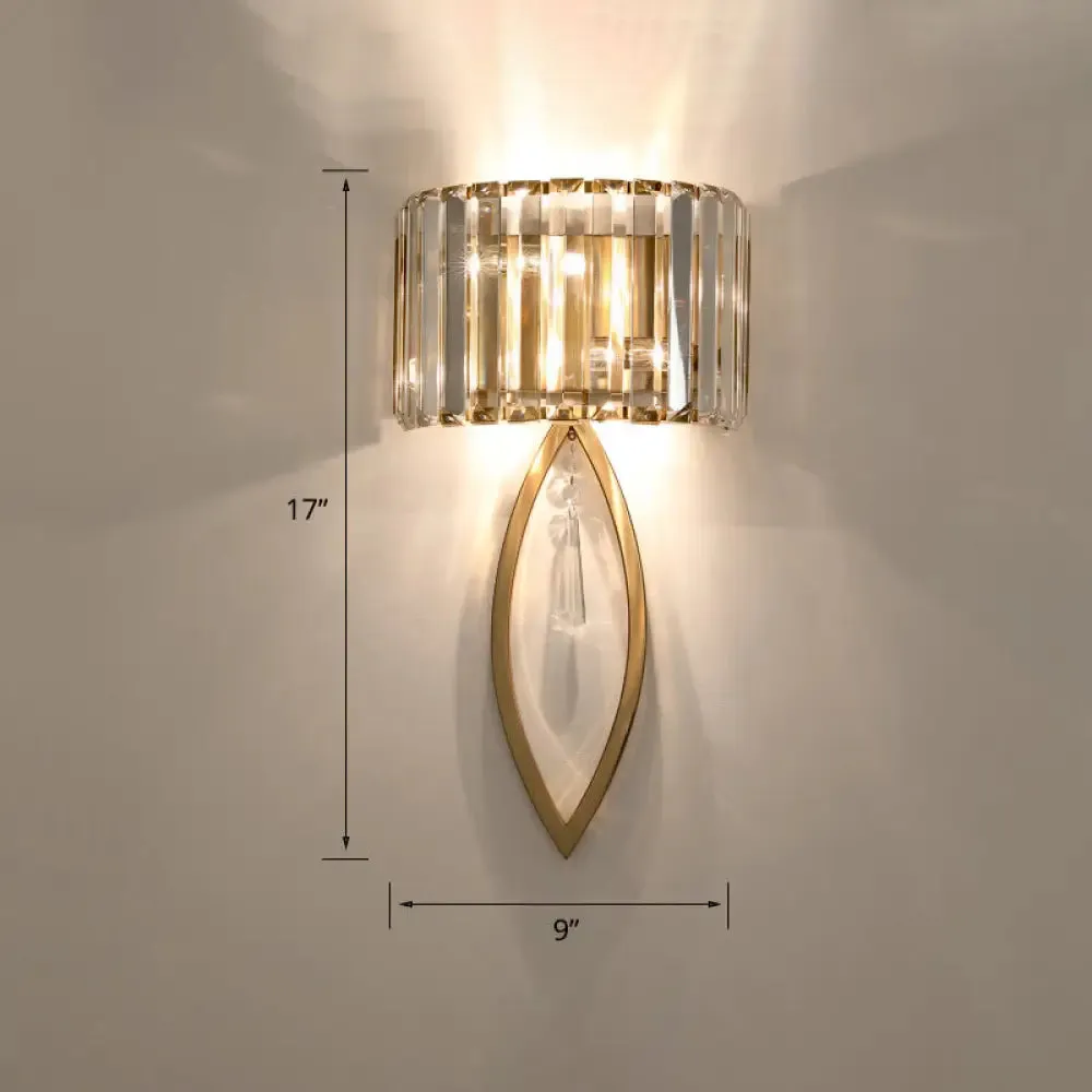 Modern 2-Bulb Gold Flush Mount Sconce with Prismatic Crystal for Aisle Lighting