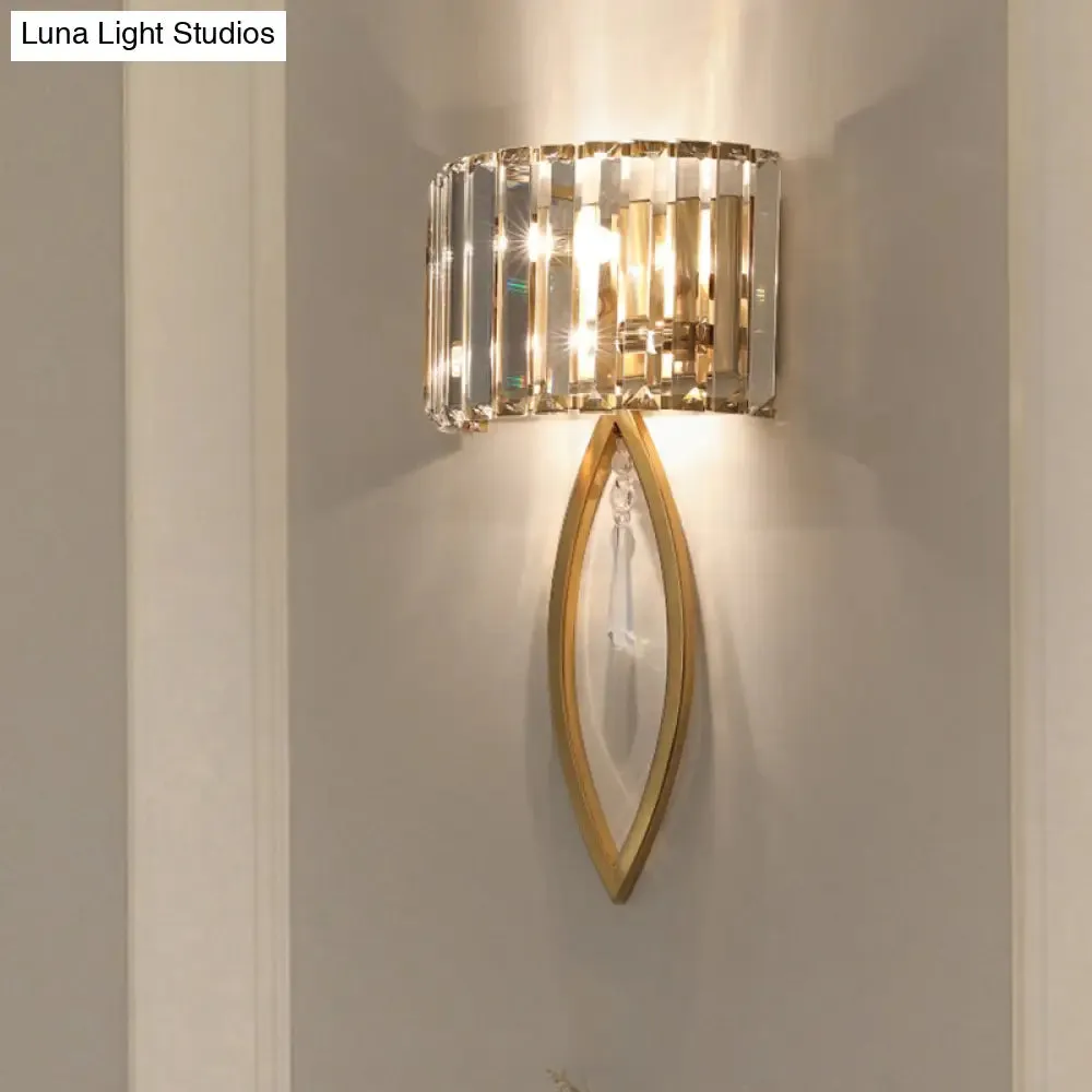 Modern 2-Bulb Gold Flush Mount Sconce with Prismatic Crystal for Aisle Lighting