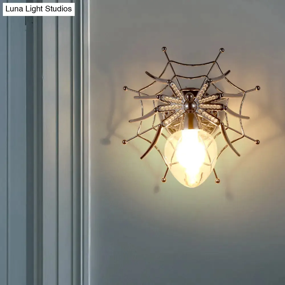 Modern Chrome Spider Wall Sconce with Clear Glass Shade for Bedroom Lighting
