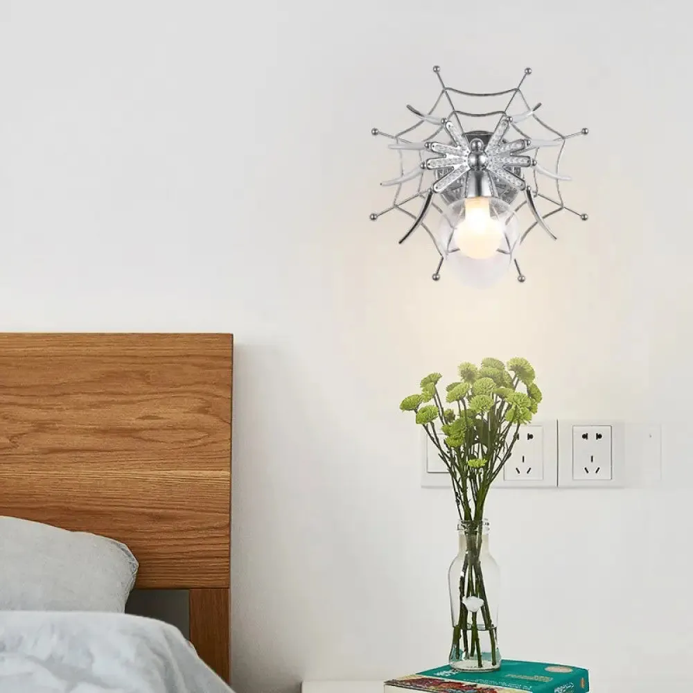 Modern Chrome Spider Wall Sconce with Clear Glass Shade for Bedroom Lighting