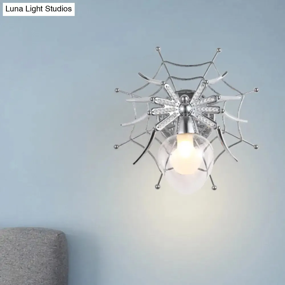 Modern Chrome Spider Wall Sconce with Clear Glass Shade for Bedroom Lighting