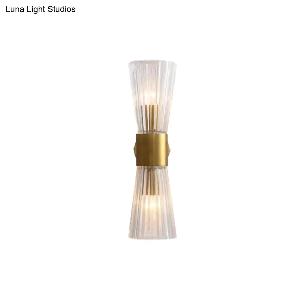 Modern Clear Prismatic Glass Wall Sconce with Hourglass Shape and Brass Finish – Up-Down Wall Lamp