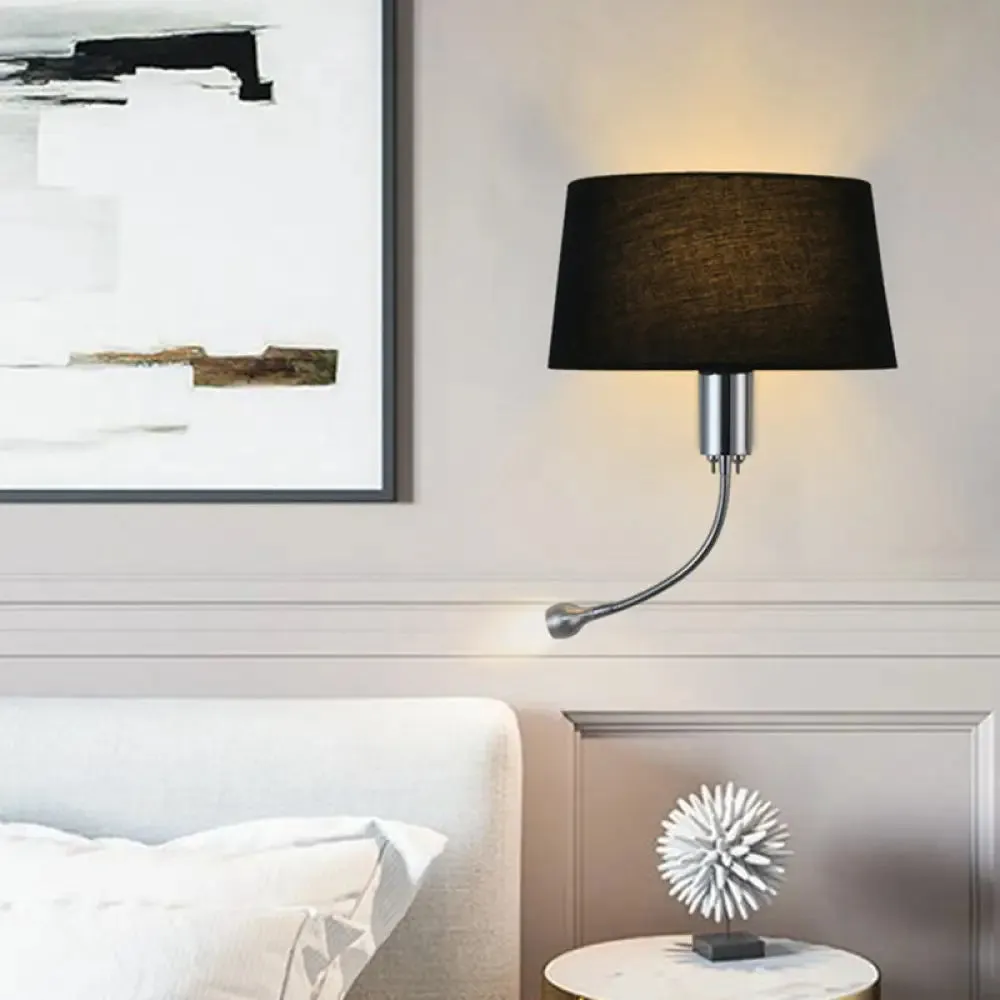 Modern Flush Wall Sconce with Half-Empire Shade - 1 Head Bedroom Spotlight Wall Lamp for Reading - Black/Beige/White