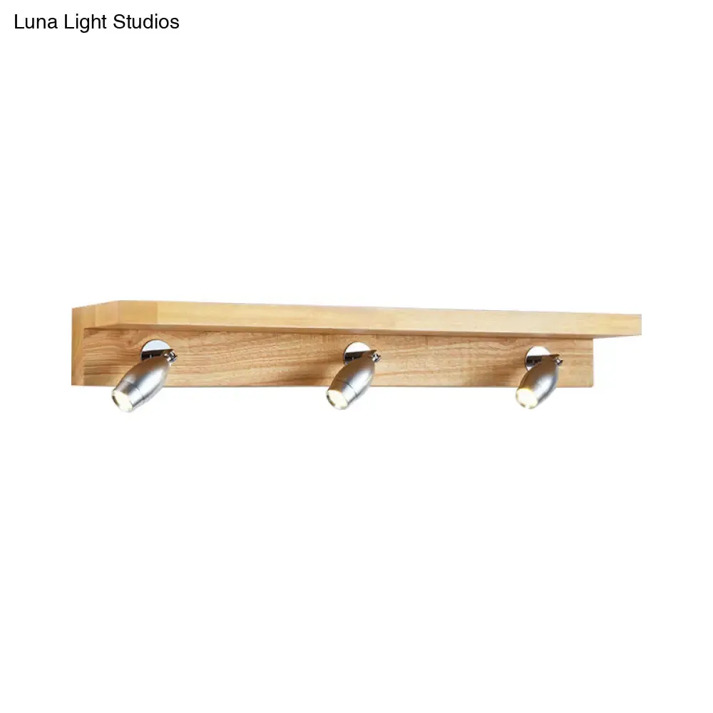 Modern Metal Wood Wall Lighting - Rotating Vanity Light with Bullet Shaped Design, 3 Lights, Warm/White Glow