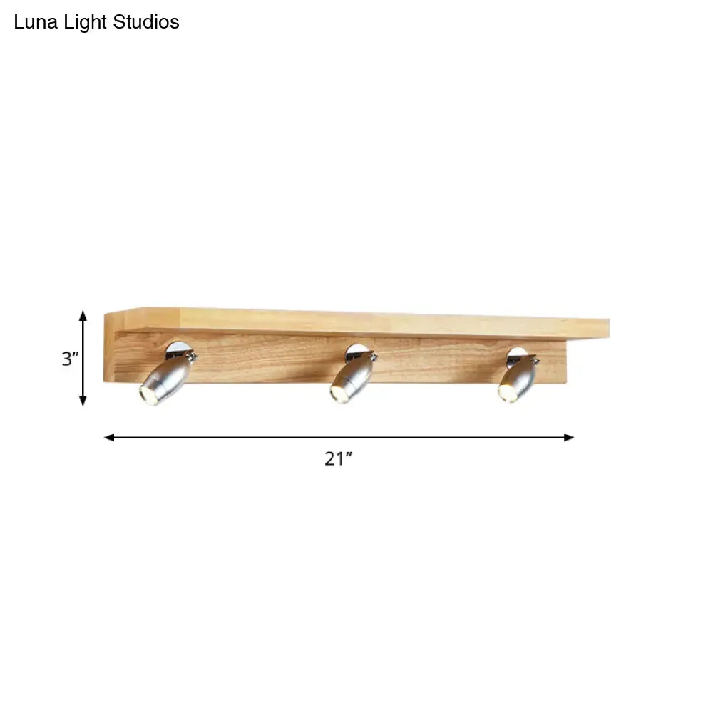 Modern Metal Wood Wall Lighting - Rotating Vanity Light with Bullet Shaped Design, 3 Lights, Warm/White Glow